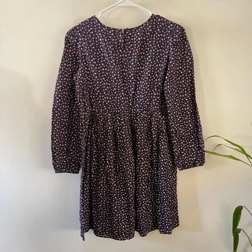 Gap Kids XXL Girls Smocked Floral Prairie Dress Navy Blue Boho Cottagecore